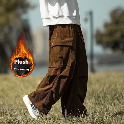 Autumn And Winter Straight Casual Wide-leg Corduroy Overalls Men