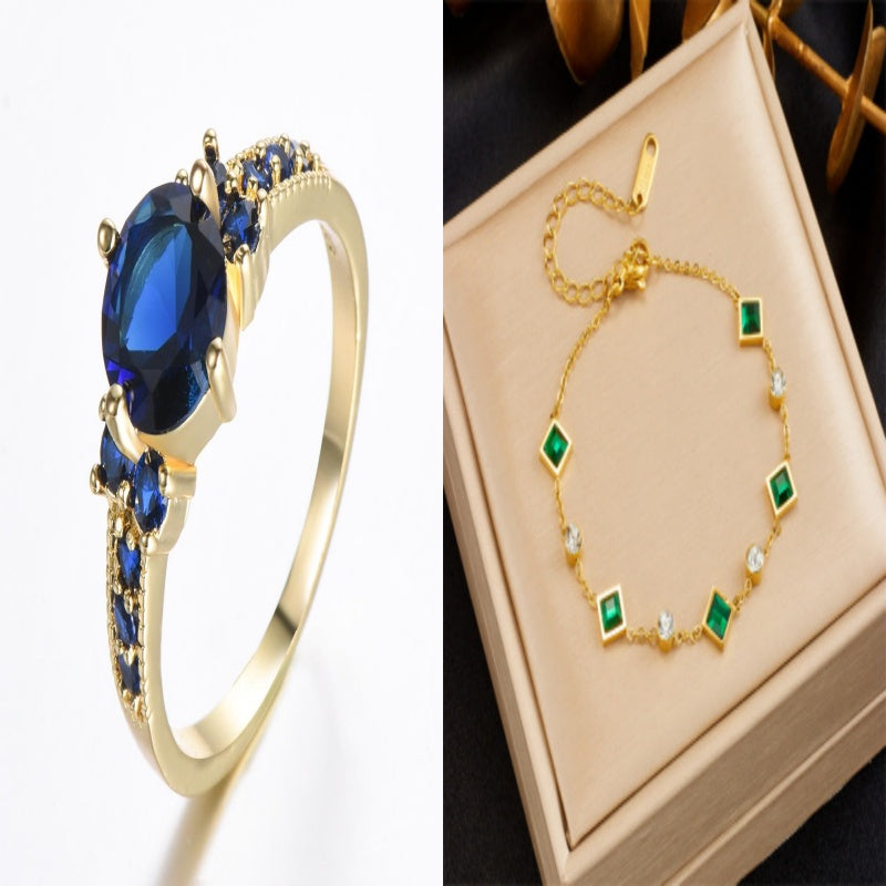 Rhinestone Zircon Four Claw Round Ring