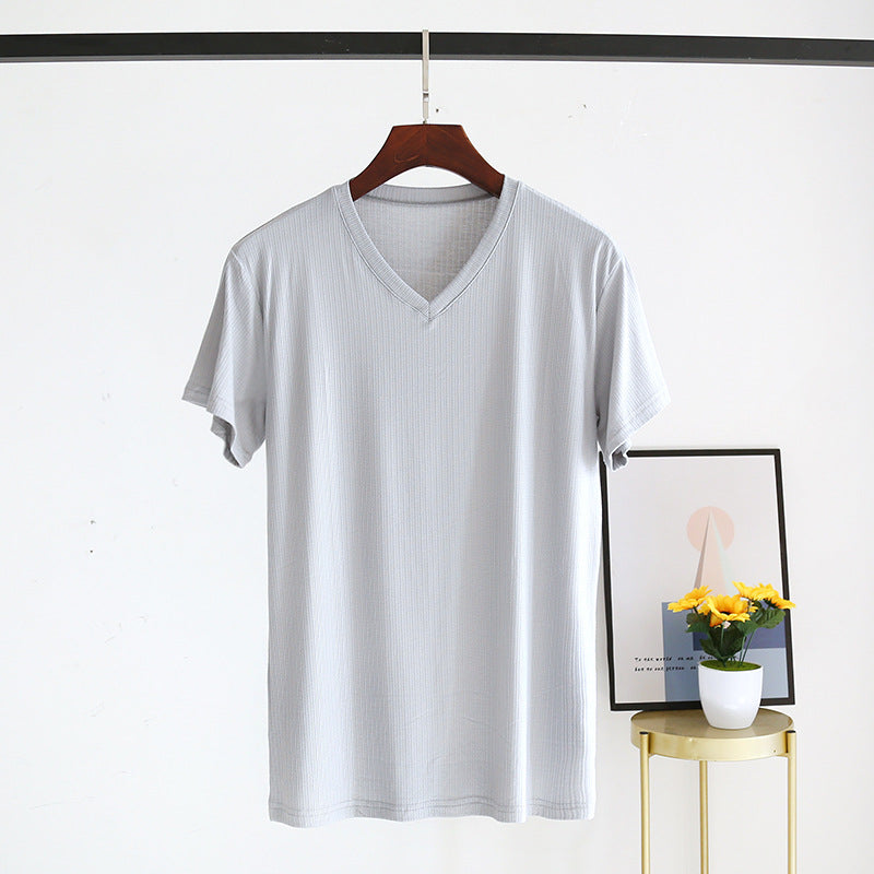 Men's Summer Jacquard Modal Outerwear T-shirt Pajamas Solid Color Sweat-absorbent Cool Breathable Fabric