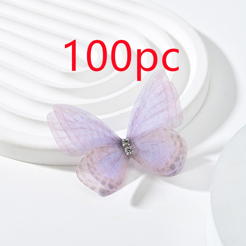 DIY Handmade Double-layer Mesh Laminate Double Diamond Mesh Floral Print Butterfly Jewelry Headdress