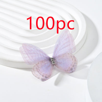 DIY Handmade Double-layer Mesh Laminate Double Diamond Mesh Floral Print Butterfly Jewelry Headdress