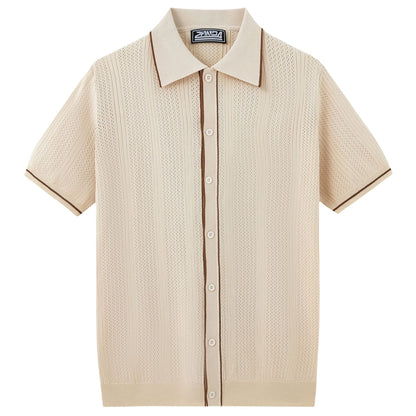 Men's Short-Sleeve Knit Top Cardigan Polo Shirt