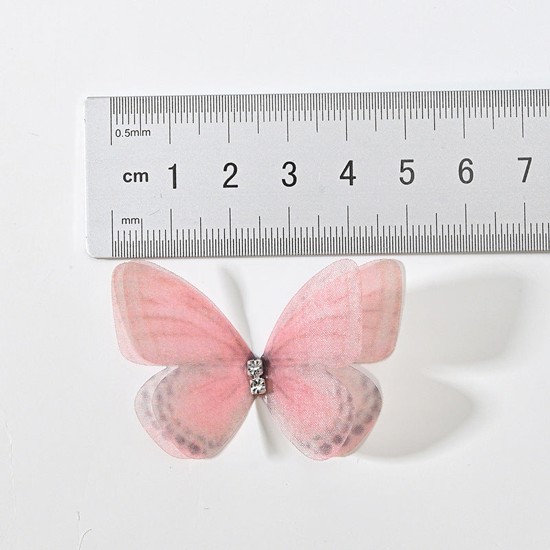 DIY Handmade Double-layer Mesh Laminate Double Diamond Mesh Floral Print Butterfly Jewelry Headdress