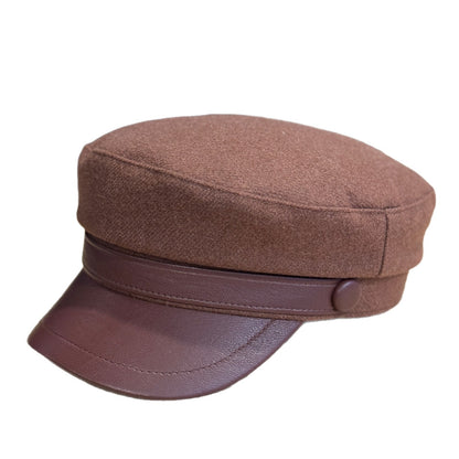 Retro PU Leather Autumn And Winter Wool Hat