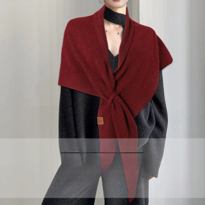 Women's Solid-Color Wool Triangle Neck Scarf For Autumn And Winter