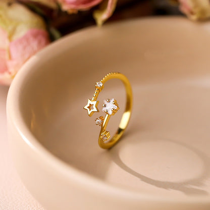 Star Girl Sterling Silver Niche All-Match Adjustable Ring