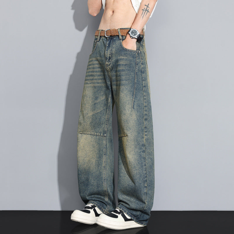 Versatile High-Street Mens Straight-Leg Denim Jeans