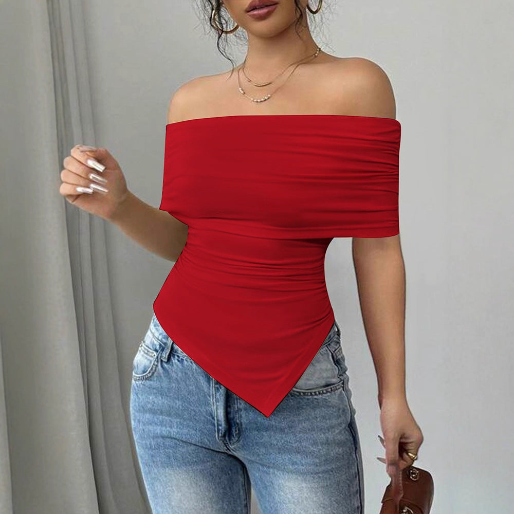 Strapless Slash-neck Irregular-fit Womens T-shirt