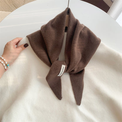 Womens Solid-Color Wool Knit Triangle Scarf Shawl For FallWinter
