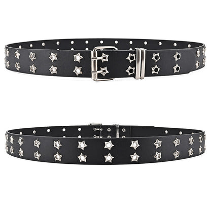 Double-Row Eyelet Belt With Hollowed-Out Design Casual Punk Leather Belt For Women