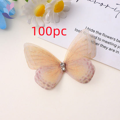 DIY Handmade Double-layer Mesh Laminate Double Diamond Mesh Floral Print Butterfly Jewelry Headdress