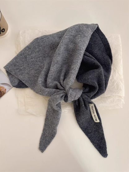 Womens Solid-Color Wool Knit Triangle Scarf Shawl For FallWinter