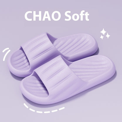 Fashion Solid Color Striped Home Slippers Summer Thick Bottom Non-slip Bathroom Slipper Women Men Couples Shoes