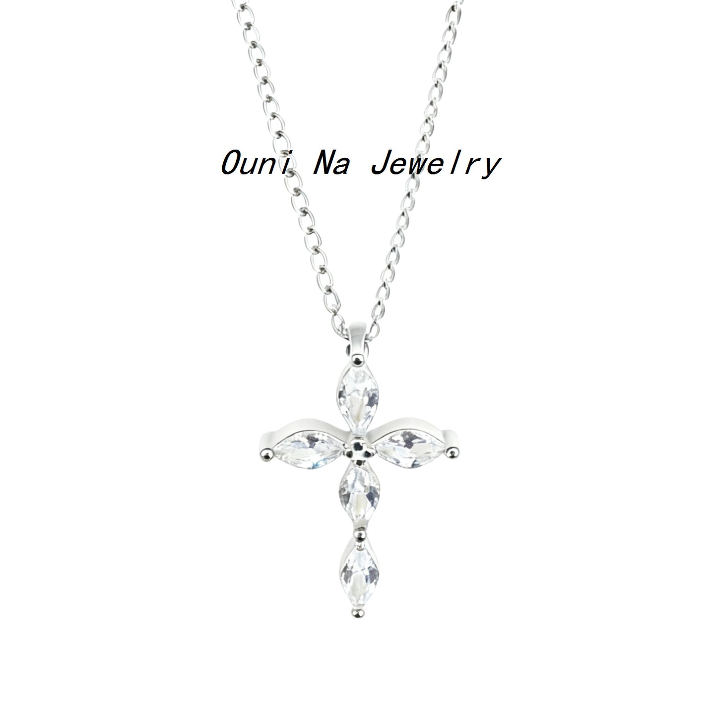 S925 Sterling Silver 14K Gold-Plated Cross Necklace With Diamonds