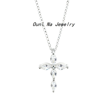 S925 Sterling Silver 14K Gold-Plated Cross Necklace With Diamonds