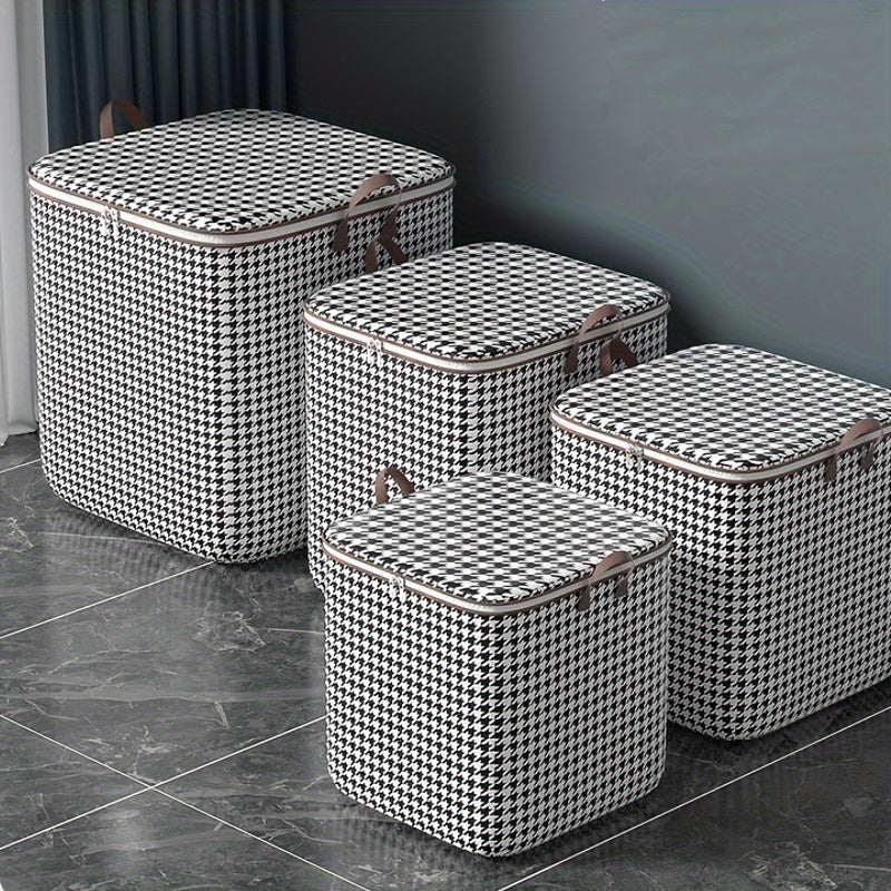 3pcs Mixed Set,100L 140L 180L,Stylish Foldable Zippered Storage Bags, Travel Organizer,Large Capacity, Portable, Moisture-Proof Non-Woven Fabric Solution, Houndstooth Print