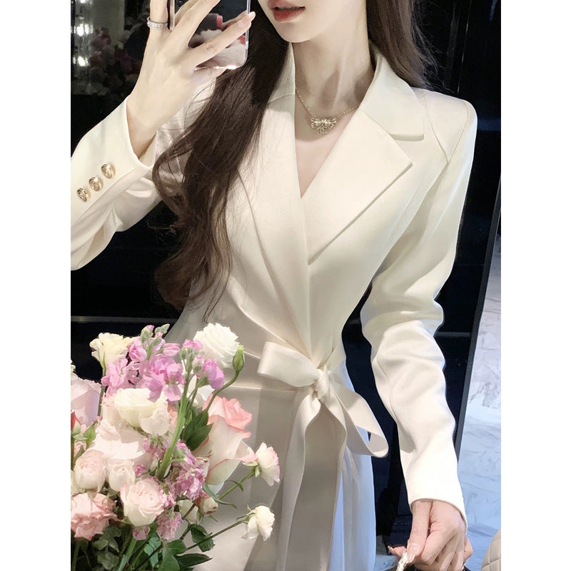 Champagne Beige Mid-Length Womens Blazer