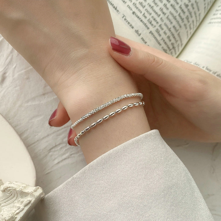 S925 Sterling Silver Starry Bead Double Layer Bracelet For Women, Shimmering Rice Bead Design, INS Style Luxury Senior Sense Jewelry