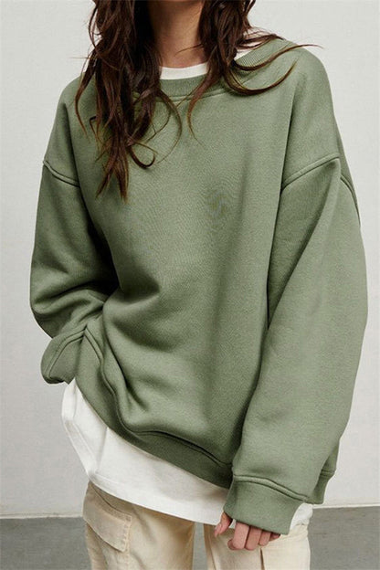 Solid-color Crew-neck Loose-fitting Pullover Hoodie