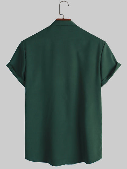 Men's Casual Solid-Colored Shirt With Stand-Up Collar