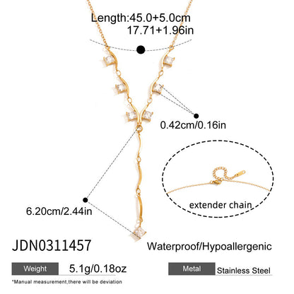 Geometric Steel Zircon Pendant Necklace