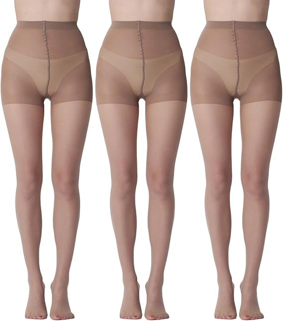 3 Pairs Womens 20D Ultra Sheer Tights With Control Top Run Resistant Pantyhose
