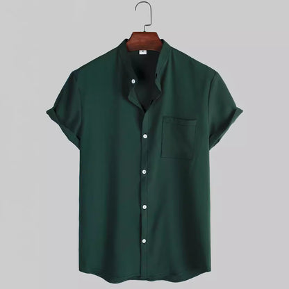 Men's Casual Solid-Colored Shirt With Stand-Up Collar