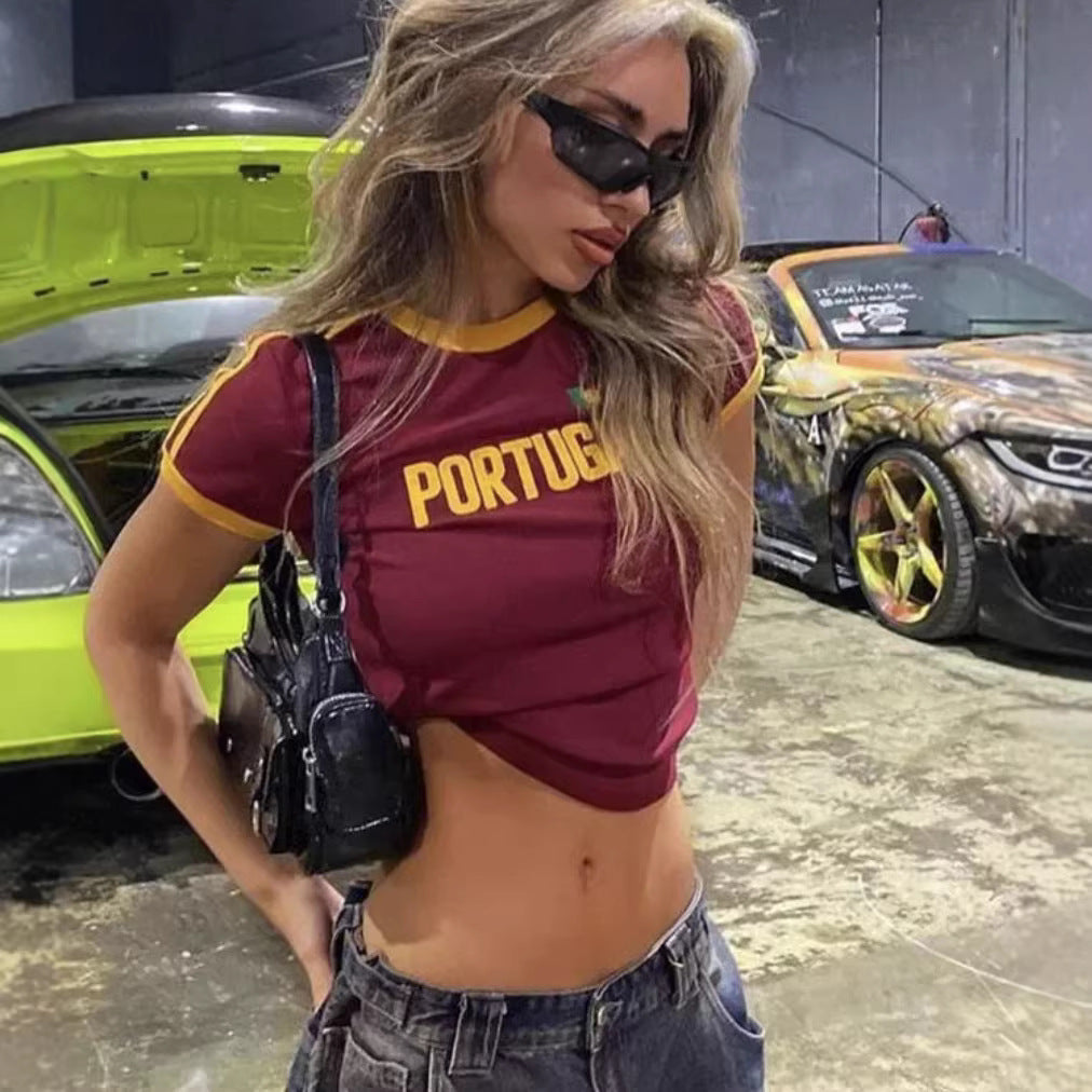Women's American-style Vintage Short T-shirt And Shorts