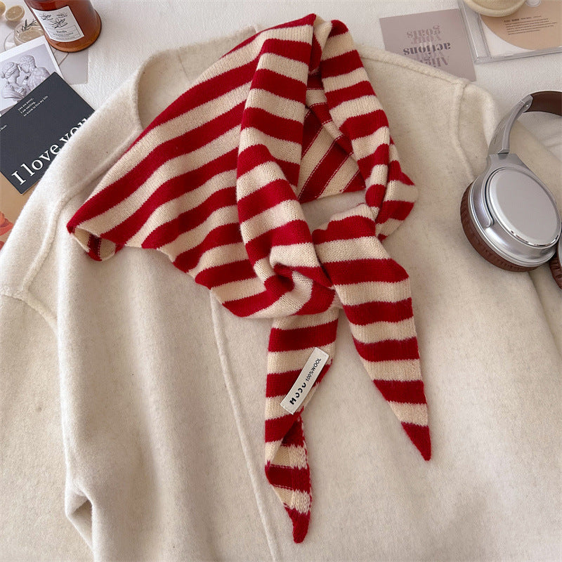 Womens Solid-Color Wool Knit Triangle Scarf Shawl For FallWinter