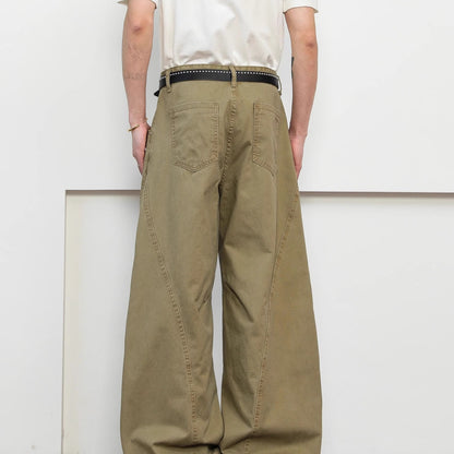 Retro Deconstruction Scimitar Men's Wide-leg High-end Khaki Pants