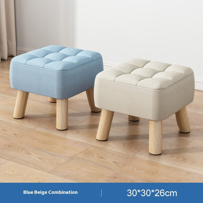 Solid Wood Stool Short Household Minimalist Fabric
