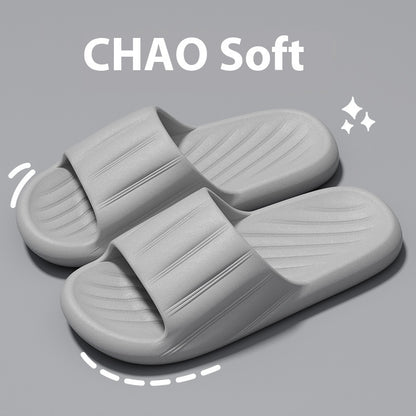 Fashion Solid Color Striped Home Slippers Summer Thick Bottom Non-slip Bathroom Slipper Women Men Couples Shoes