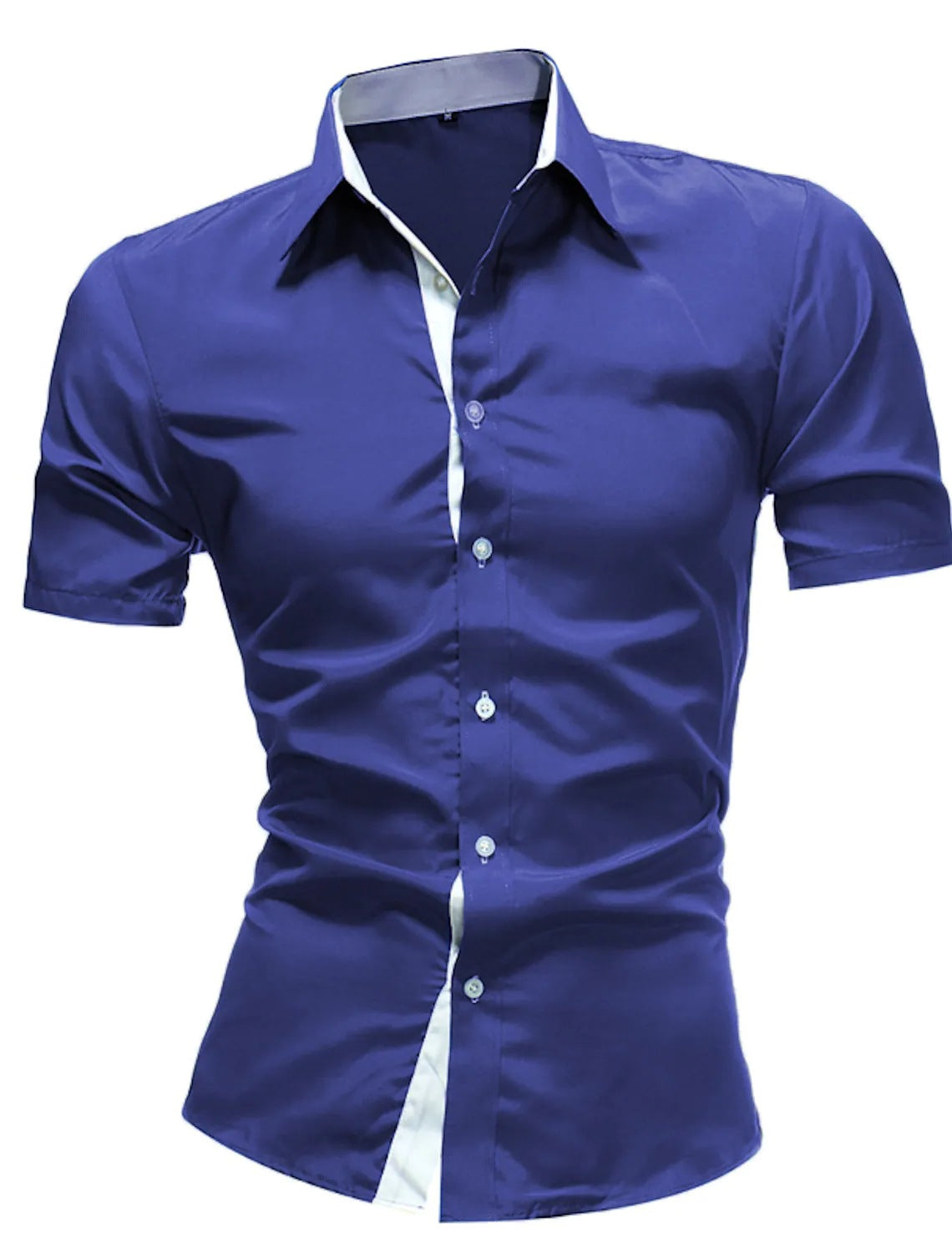 Men's Contrasting-Color Lapel Casual Shirt