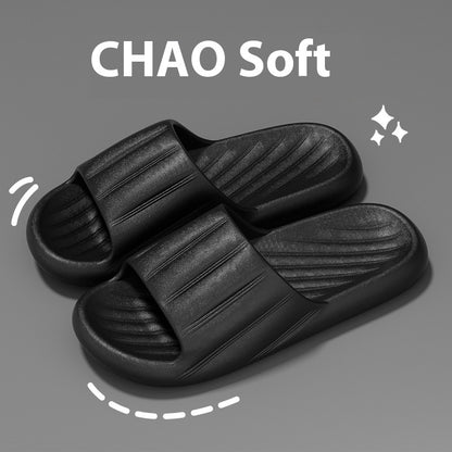Fashion Solid Color Striped Home Slippers Summer Thick Bottom Non-slip Bathroom Slipper Women Men Couples Shoes