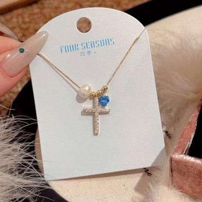 Pearl-and-zircon Clavicle Necklace Delicate And Elegant