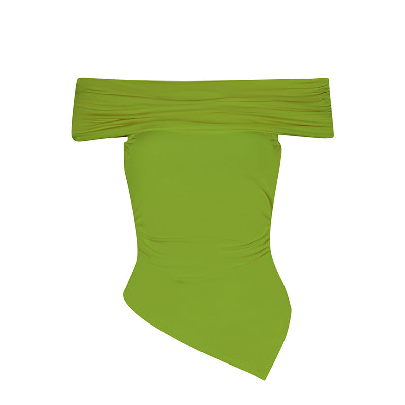 Strapless Slash-neck Irregular-fit Womens T-shirt
