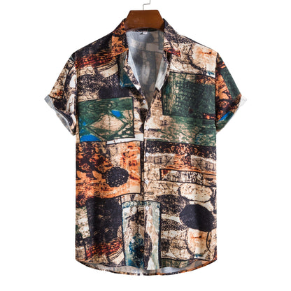 Men's Casual Fashionable Digital-Print Short-Sleeve Shirt