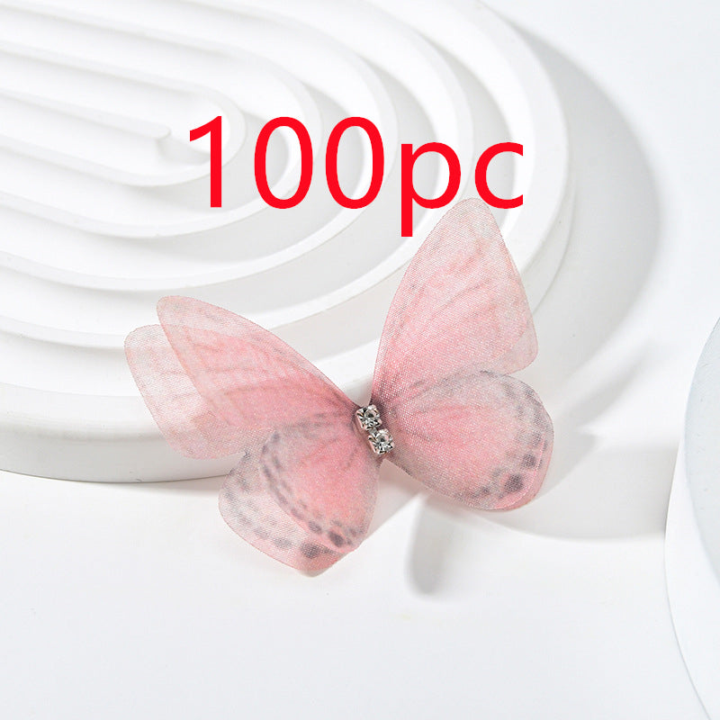 DIY Handmade Double-layer Mesh Laminate Double Diamond Mesh Floral Print Butterfly Jewelry Headdress