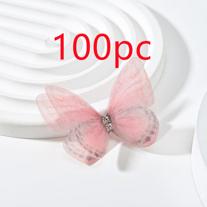 DIY Handmade Double-layer Mesh Laminate Double Diamond Mesh Floral Print Butterfly Jewelry Headdress