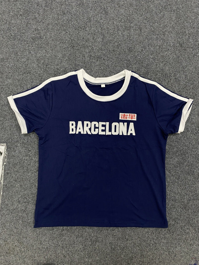 Women's American-style Vintage Short T-shirt And Shorts