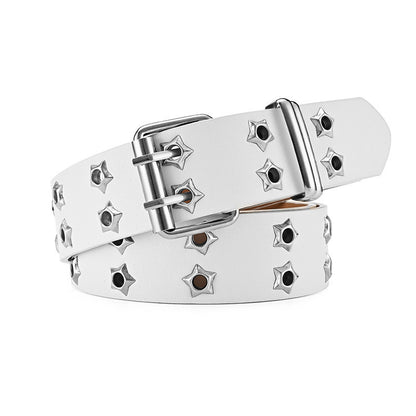 Double-Row Eyelet Belt With Hollowed-Out Design Casual Punk Leather Belt For Women