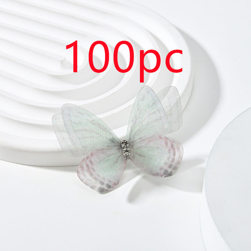 DIY Handmade Double-layer Mesh Laminate Double Diamond Mesh Floral Print Butterfly Jewelry Headdress