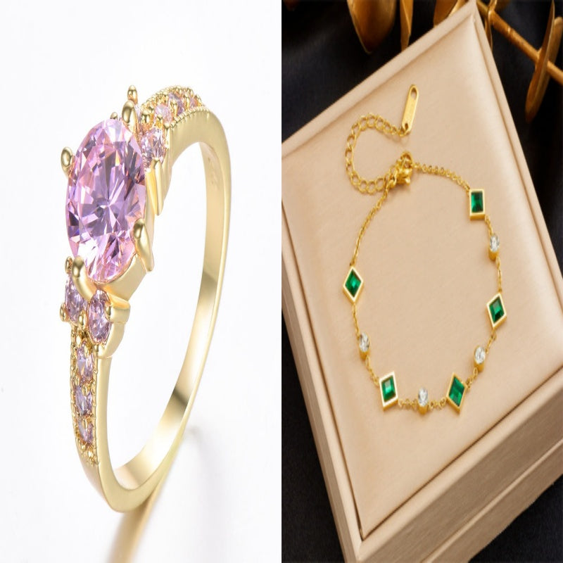 Rhinestone Zircon Four Claw Round Ring