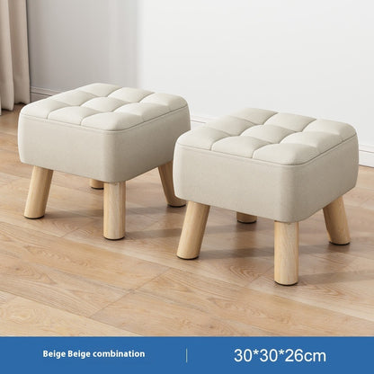 Solid Wood Stool Short Household Minimalist Fabric
